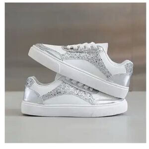 Amazon | Brand New White Low-Top Sneakers with Silver Glitter Accents